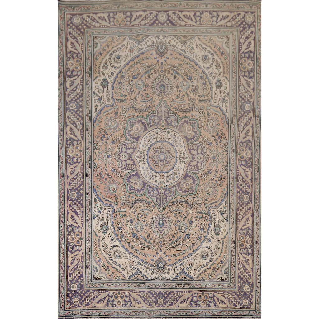 Tabriz Vintage Persian Area Rug Hand-Knotted Floral Wool Carpet - 6'7" x 9'8"