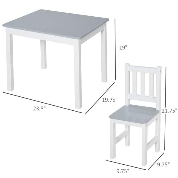 Qaba Kids Table and 2 Chairs Set 3 Pieces Toddler Multi-usage Desk Indoor Arts & Crafts Study Rest Snack Time Easy Assembly Grey