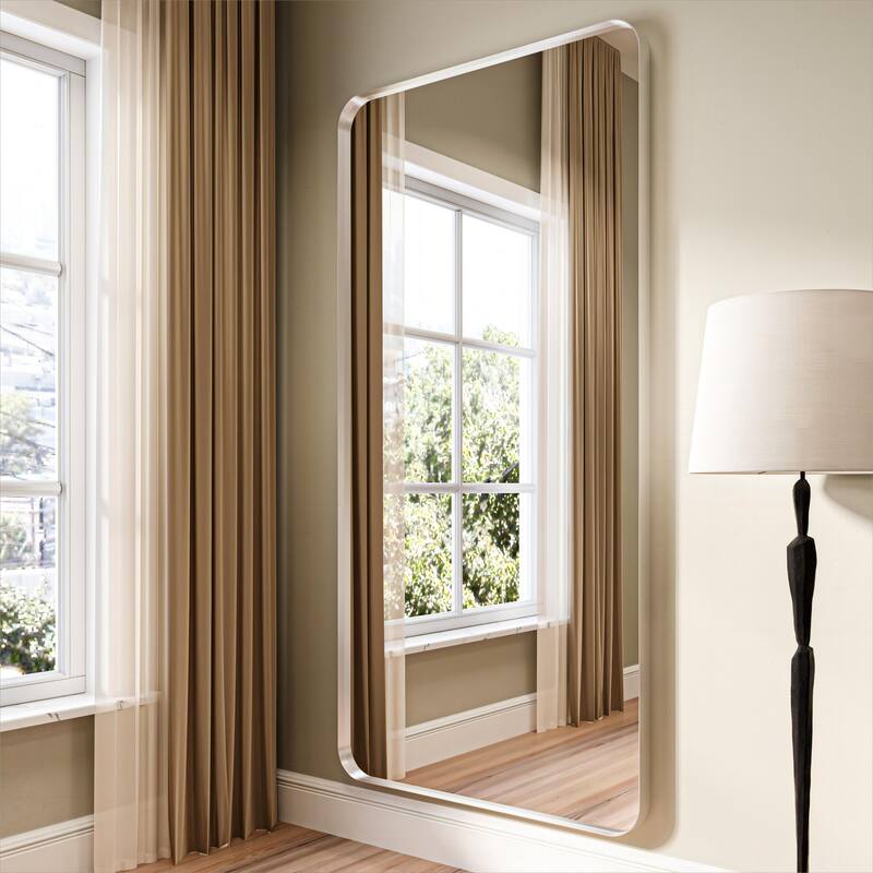 Organnice Rectangular Aluminum Framed Modern Rounded Wall Mount Mirror - 72*36inch - Silver