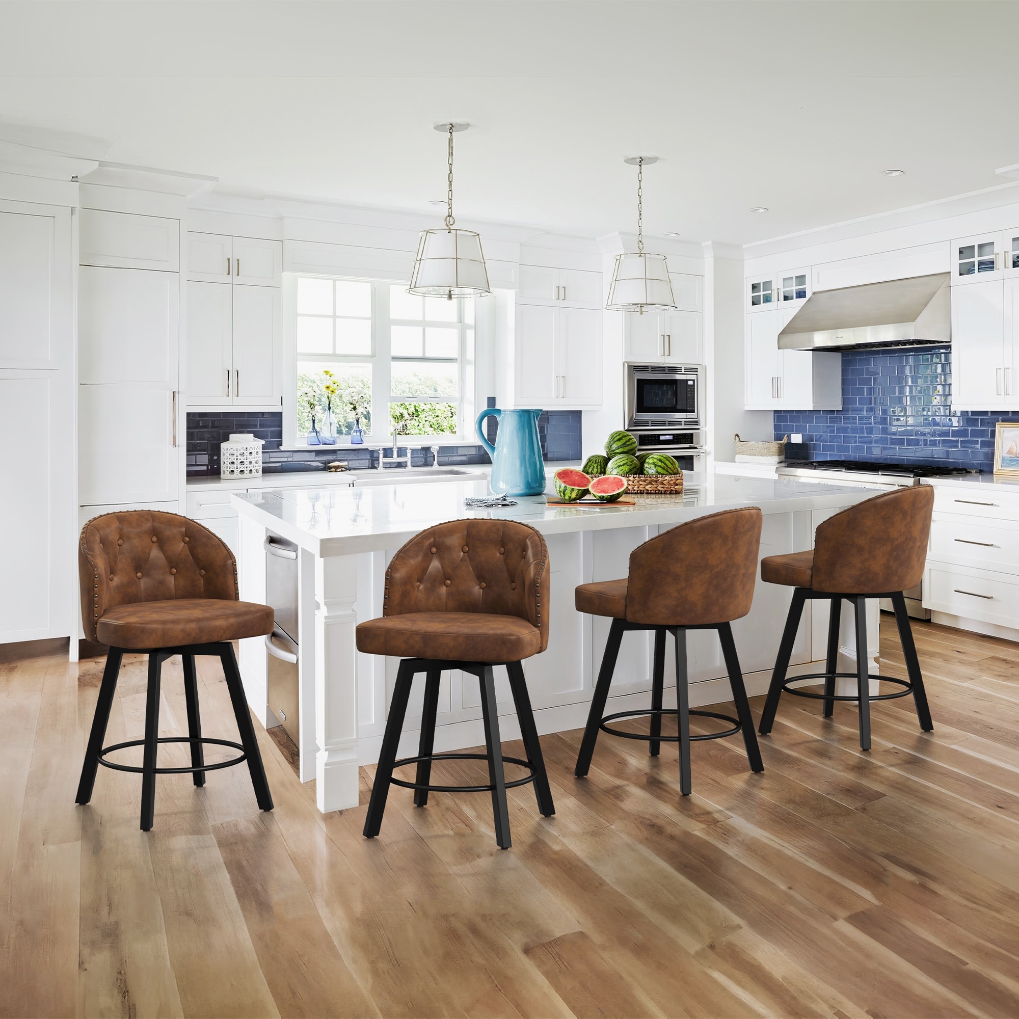 26" Swivel Counter Height Bar Stools Set of 4 Upholstered Counter Stools With Backs, for Kitchen Island, Dining Room