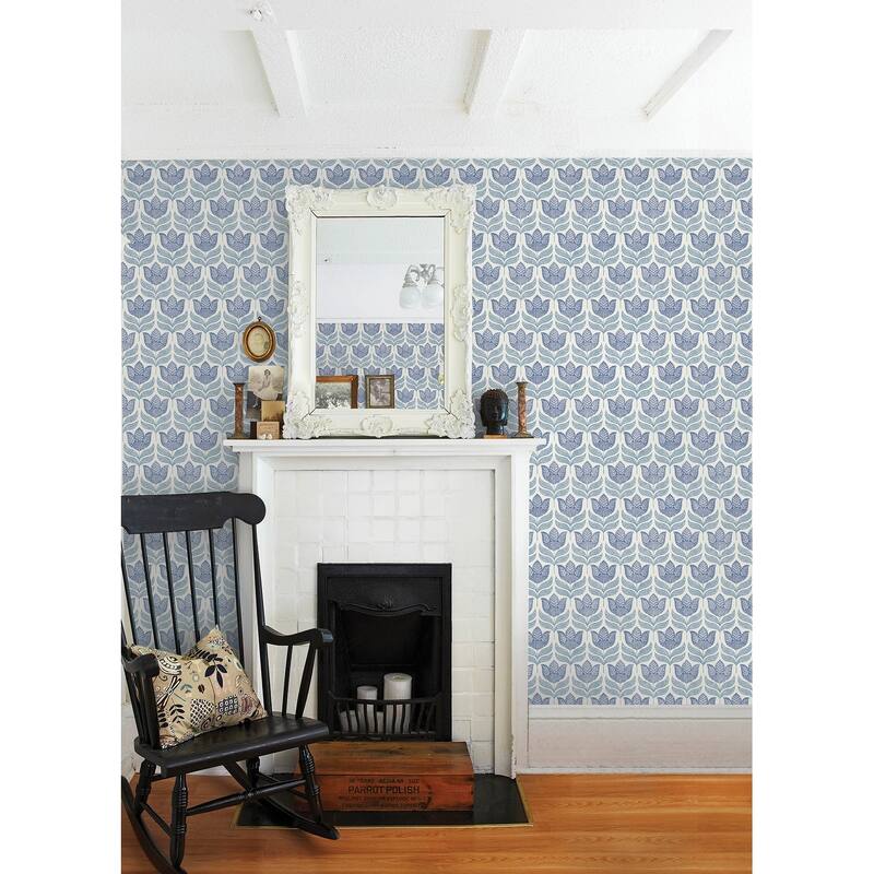 Chesapeake Cathal Blue Tulip Block Print Wallpaper
