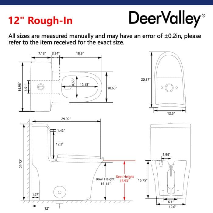 DeerValley One Piece Toilet For Bathroom, Dual Flush Modern Toilet, 12'' Rough-In Toilet with Comfort Seat Height - N/A
