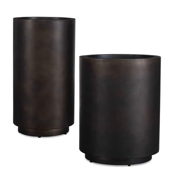 slide 2 of 5, Uttermost Volcan Matte Bronze Outdoor Planters Set/2