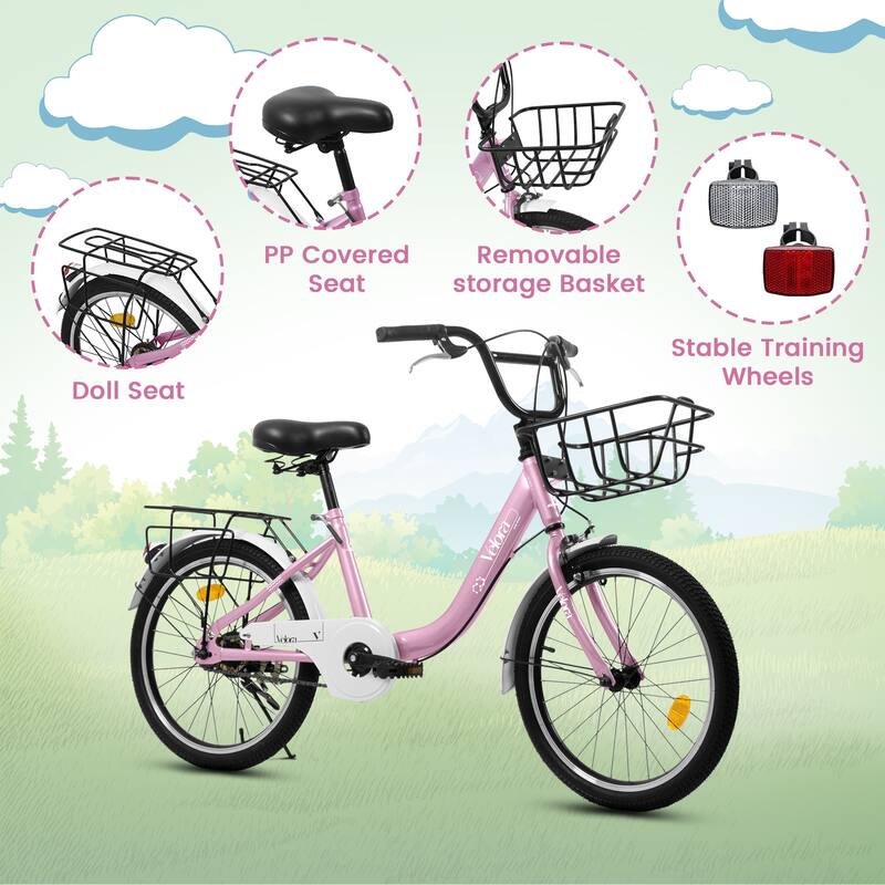 20 Inch Kids Steel Frame Bike, 7-Speed Children Bicycle with Coaster Brake, V-Brake, Chain Guard & Rear Rack for Boys & Girls