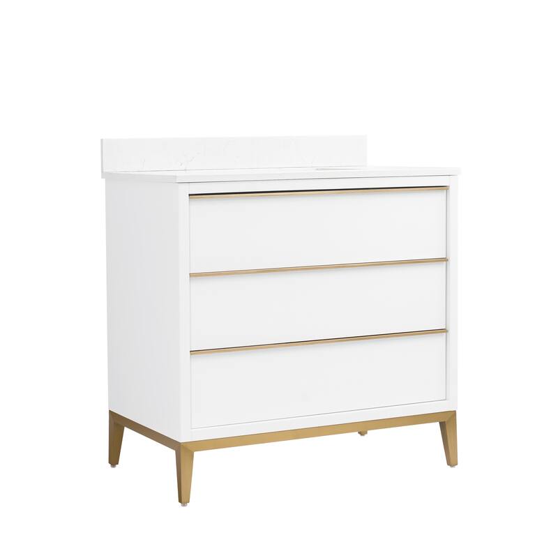 36"/48"/60" W Width Solid Wood Bathroom Vanity with Stain-resistant Carrera White Quartz Top and Sink