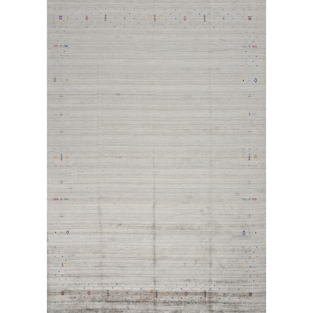 Hand Knotted Oriental Viscose Silk Carpet Tribal Animal Pictorial Greys & Charcoal Gabbeh Area Rug - 11' 10'' X 10' 2''