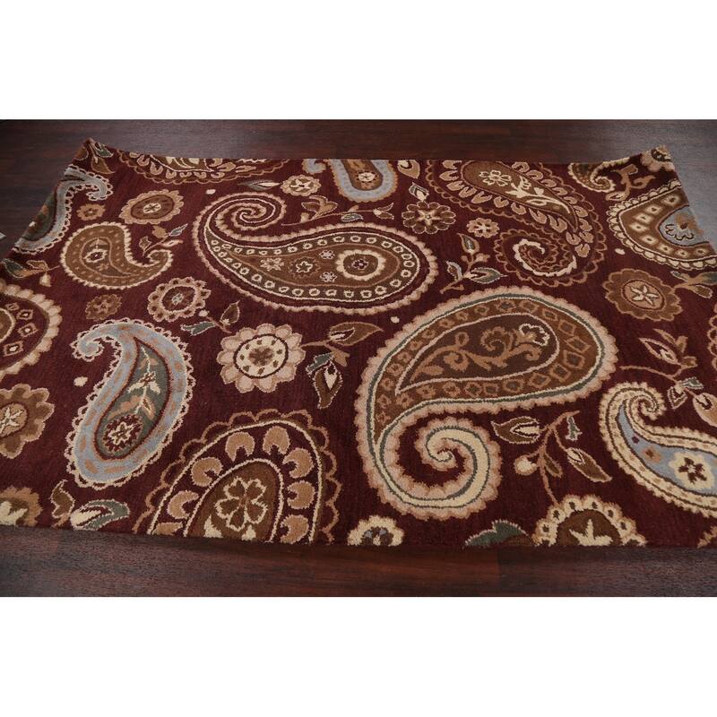 Floral Paisley Oriental Red Wool Area Rug Hand-tufted Office Carpet - 5'0" x 8'0"
