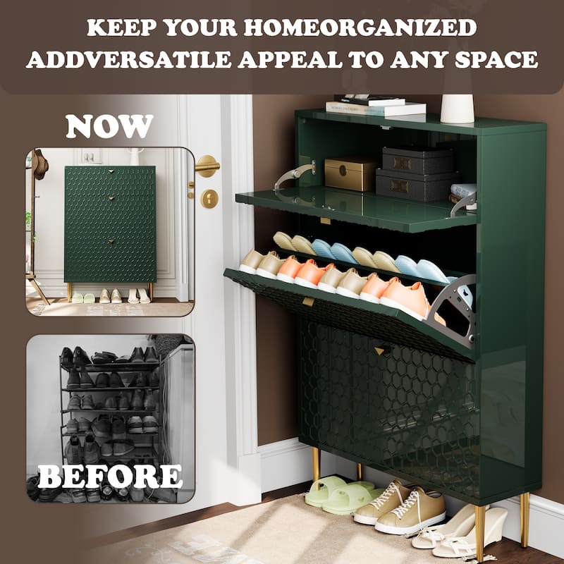 Wood 24 Pairs Shoe Storage Cabinet with 3 Flip Drawers