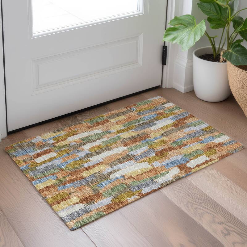 Machine Washable Indoor/ Outdoor Contemporary Stacks Chantille Rug