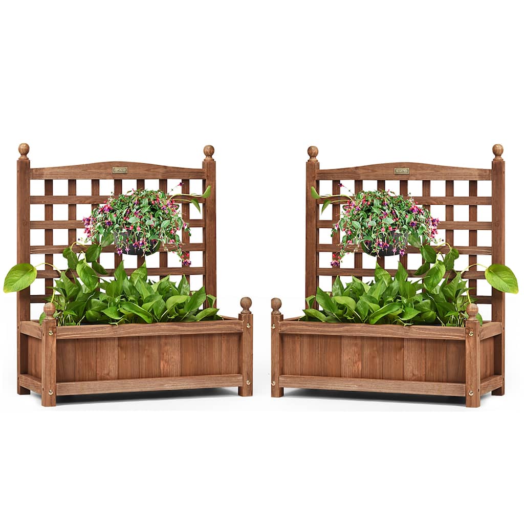 Costway 2 PCS Solid Wood Planter Box with Trellis Weather-Resistant - 25'' (L) x 11'' (W) x 30'' (H)