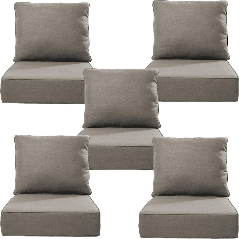 Luxury 6" Outdoor Cushions for Patio Furniture, 24x24x6 Cushion Set, Fade Resistant Replacement Cushions with Removable Cover - Grey - 5 Set
