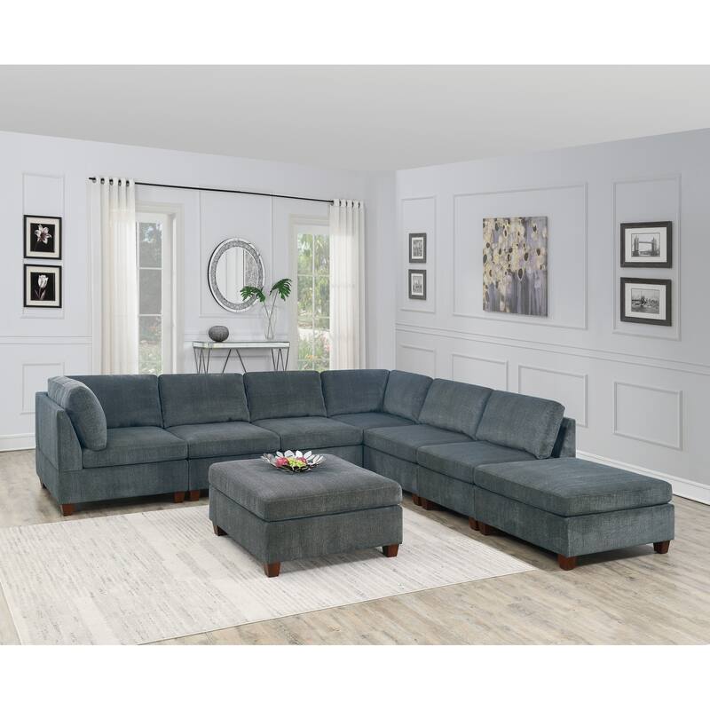 1pc Grey Chenille Modular Armless Chair for Living Room