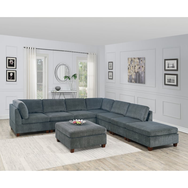 1pc OTTOMAN ONLY Grey Chenille Fabric Cocktail OTTOMAN Cushion Seat Living Room Furniture