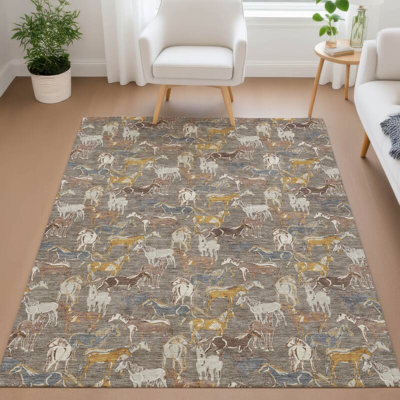 Machine Washable Indoor/ Outdoor Horse Herd Chantille Rug