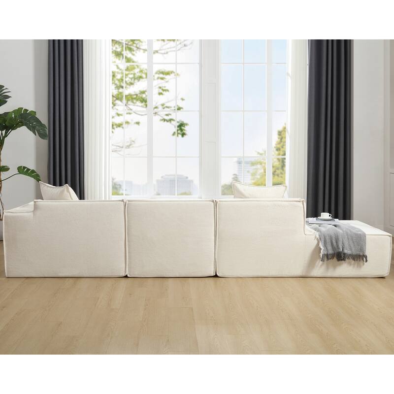 Modular Combination Modern Minimalist L-shaped Sofa, Beige Terrycloth Fabric, Free Installation