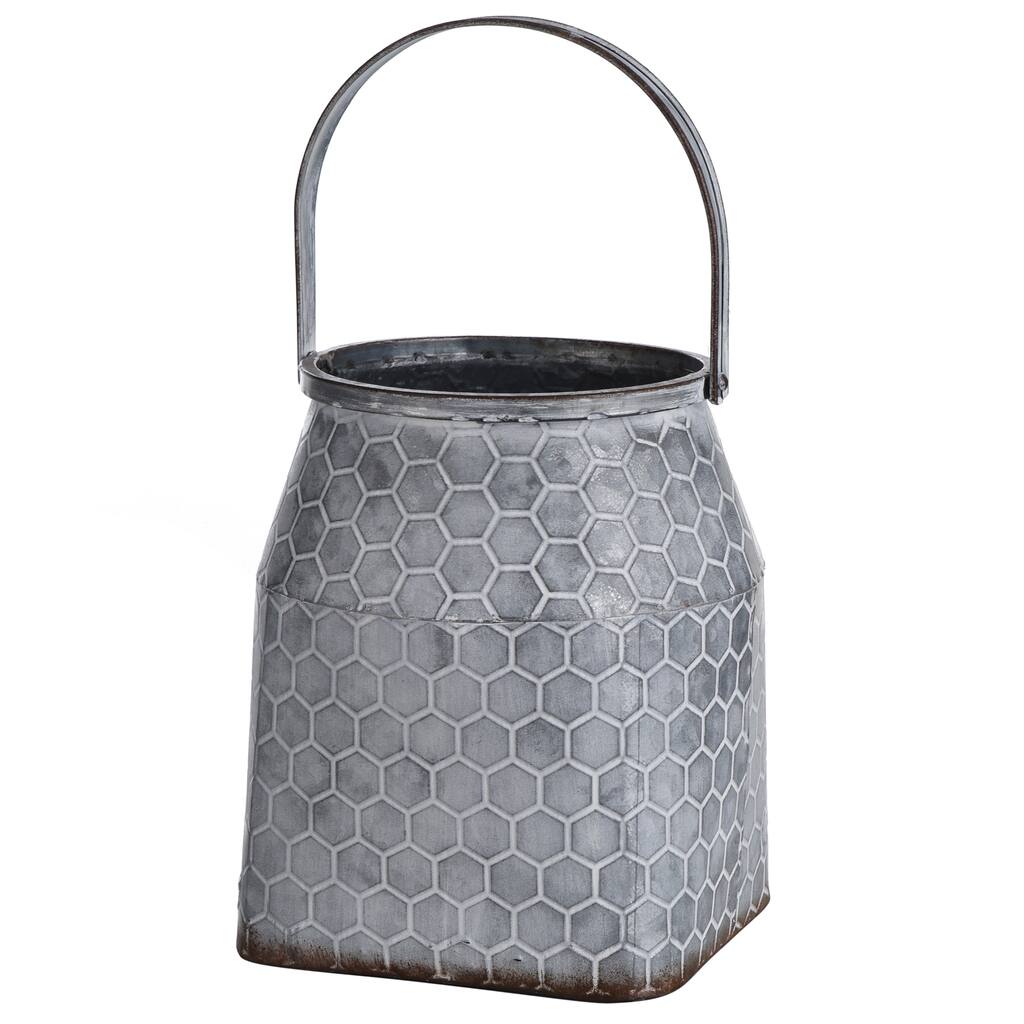 StyleCraft Short Hive Pattern Milk Pail Galvanized Metal Vase with Handle
