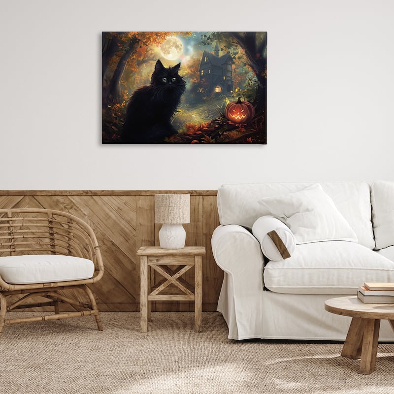 Stupell Black Cat & Haunted Mansion Canvas Wall Art Design By Wumples