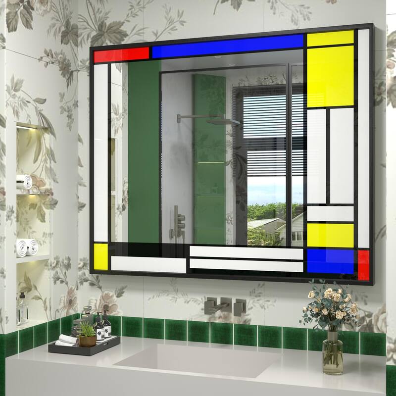 Window Pane Wall Decor Bathroom Vanity Mirror Mounted - 40" x 32" - Multi