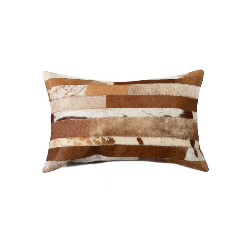 HomeRoots 12" X 20" Brown and White Cowhide Throw Pillow