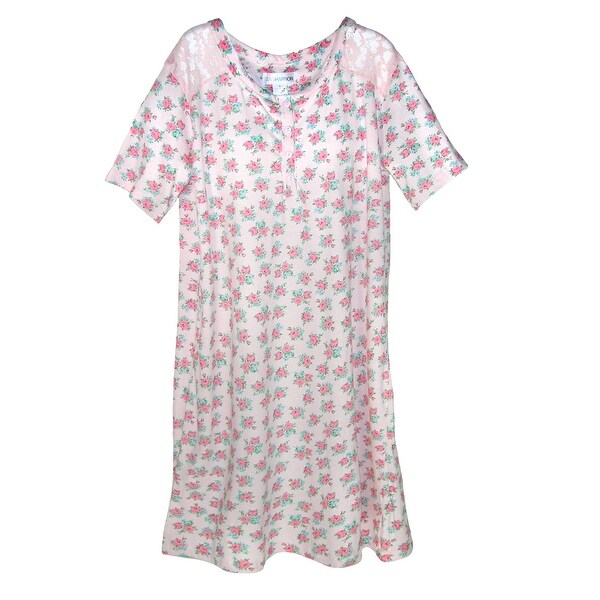 Sag Harbor Ladies Floral Nightshirt Gown with Lace Trim