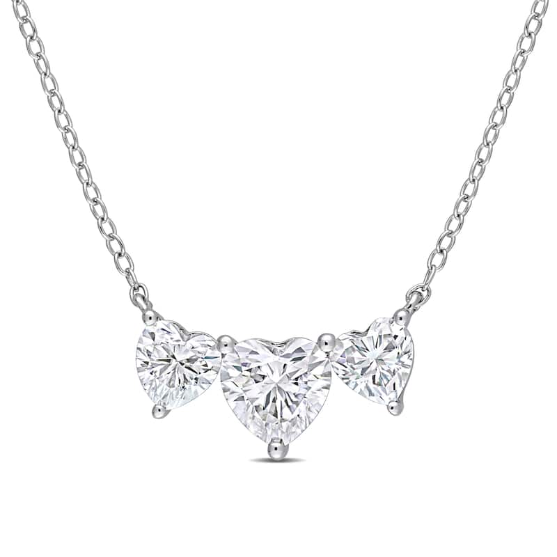 Miadora 2ct DEW Heart-cut Moissanite 3-Stone Station Bar Necklace in Sterling Silver