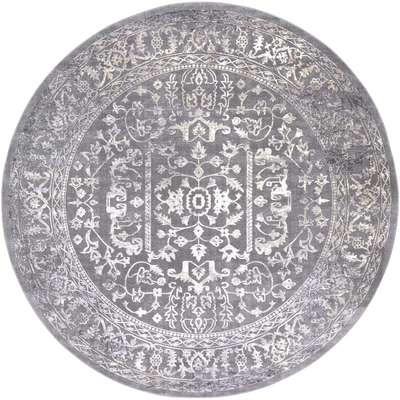 Livabliss Transitional Tibetan Medallion Area Rug - 7'10" x 7'10" Round - Grey