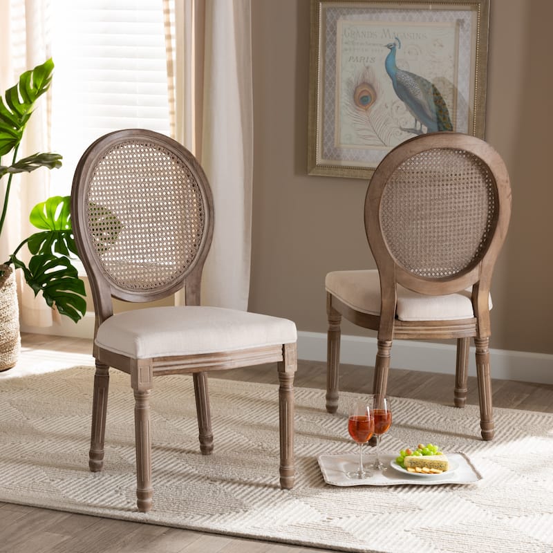 Louis French Inspired Upholstered Wood Dining Chair Set(2PC)-Beige