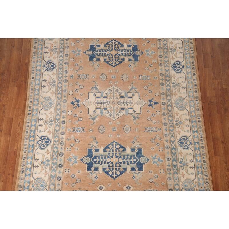 Geometric Kazak Area Rug Hand-Knotted Bedroom Wool Carpet - 5'11" x 8'9"