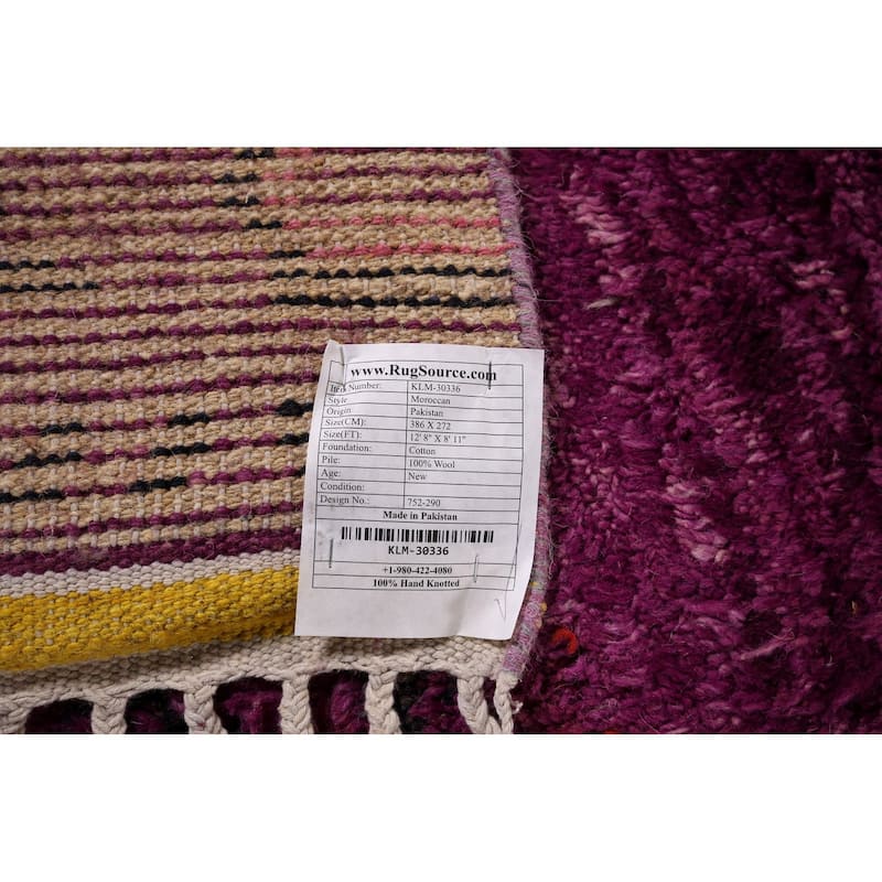 Purple Plush Moroccan Area Rug Handmade Wool Carpet - 8'11" x 12'8"