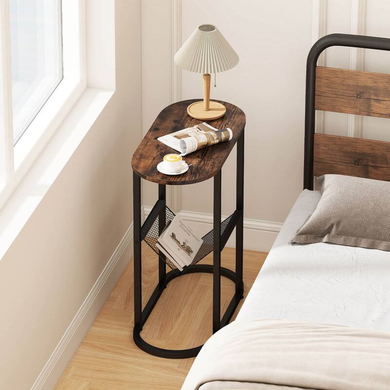 Costway 2-tier Side Table Oval Narrow End Table Nightstand Bedside - 23'' x 11'' x 25.5''