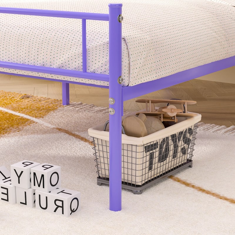 VECELO Twin Size Metal Bed Frame Set of 2, Heavy Duty Platform Beds with Headboard, No Box Spring Needed, Under Bed Storage