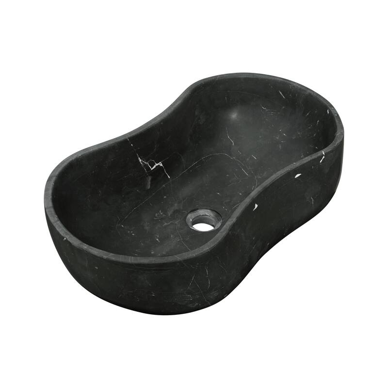 Roomfitters Marble Bathroom Vessel Sink, Natural Stone Countertop Wash Basin, Organic Wavy Vanity Bowl, Matte Finish, Dark Grey