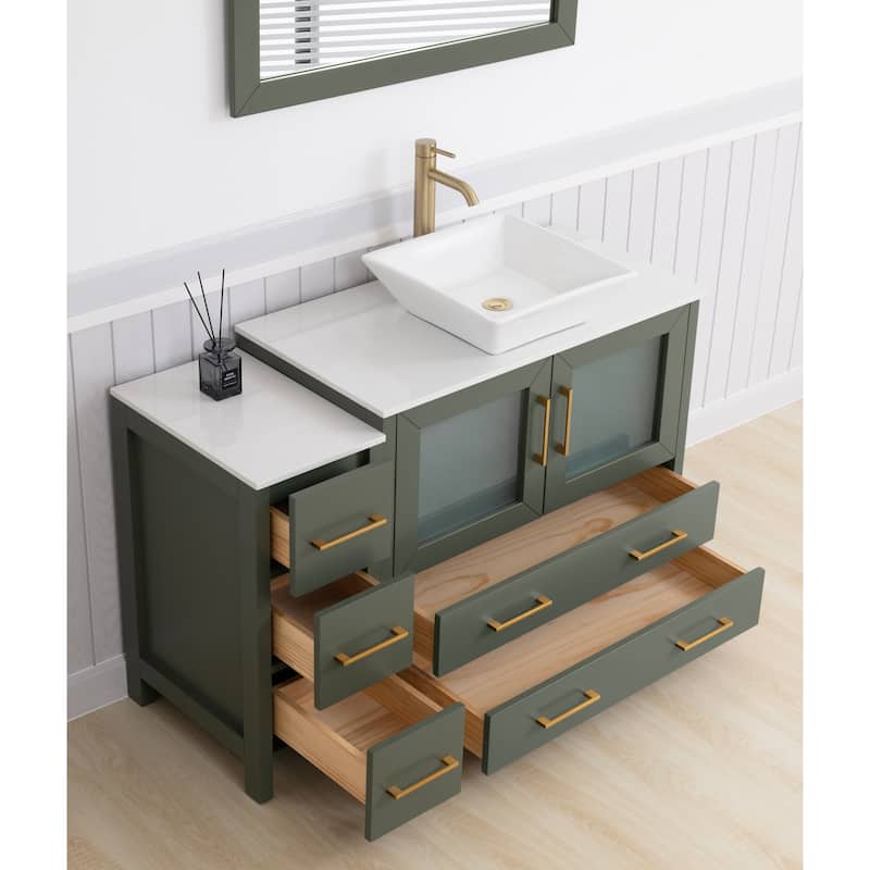 Vanity Art 48" Single Sink Bathroom Vanity Combo Set with Engineered Marble Top and Free Mirror - 48 x 18.5 x 36 Inches