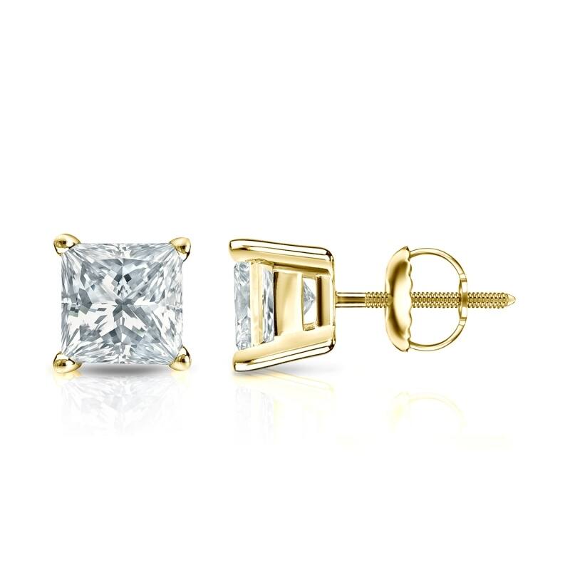 Auriya 18-karat Gold Lab Grown 1.25 carat TDW Princess Diamond Stud Earrings 4-Prong Basket Screw-back - Yellow
