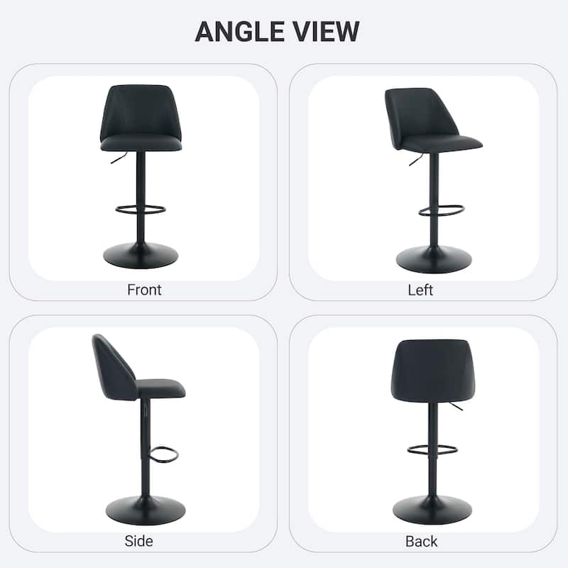 RENEWLINE Adjustable Swivel Bar Stool - PU Leather Counter Height Stool with Square Open Back for Kitchen Island