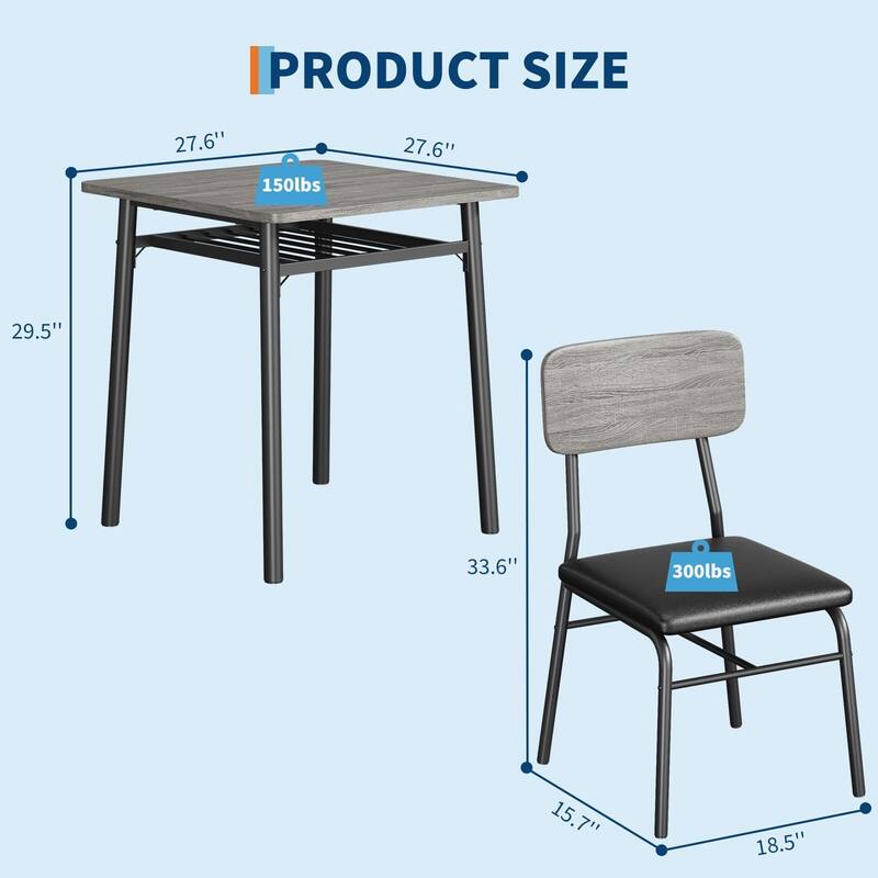 3-Piece Dining Room Set, with Storage Rack and Metal Frame