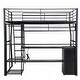 preview thumbnail 8 of 12, Metal Gaming Loft Bed with Open Wardrobe, LED Light and Built-in Work Station, Full Size Loft Bedframe with Storage Shelves