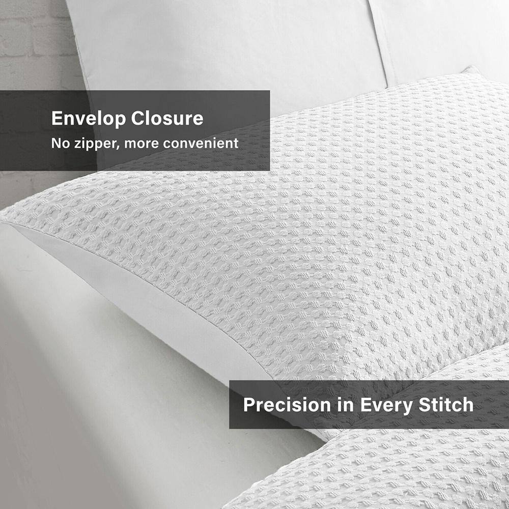 3pc King/King Cal Waffle Weave Solid Textured Comforter Set Ivory Bed