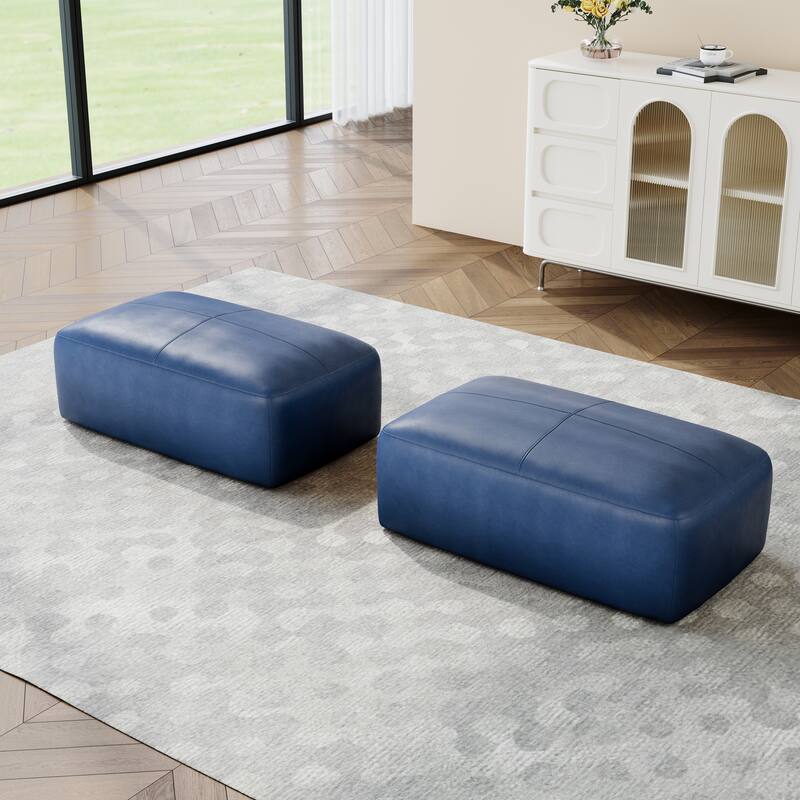 22"/ 35"/ 43" W Rectangular Modern Genuine Leather Ottoman Set of 2