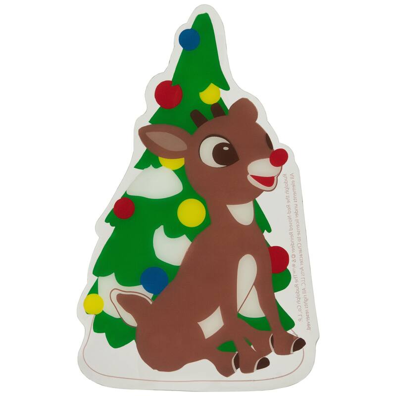 8" Rudolph and Christmas Tree Double Sided Gel Window Cling Decoration