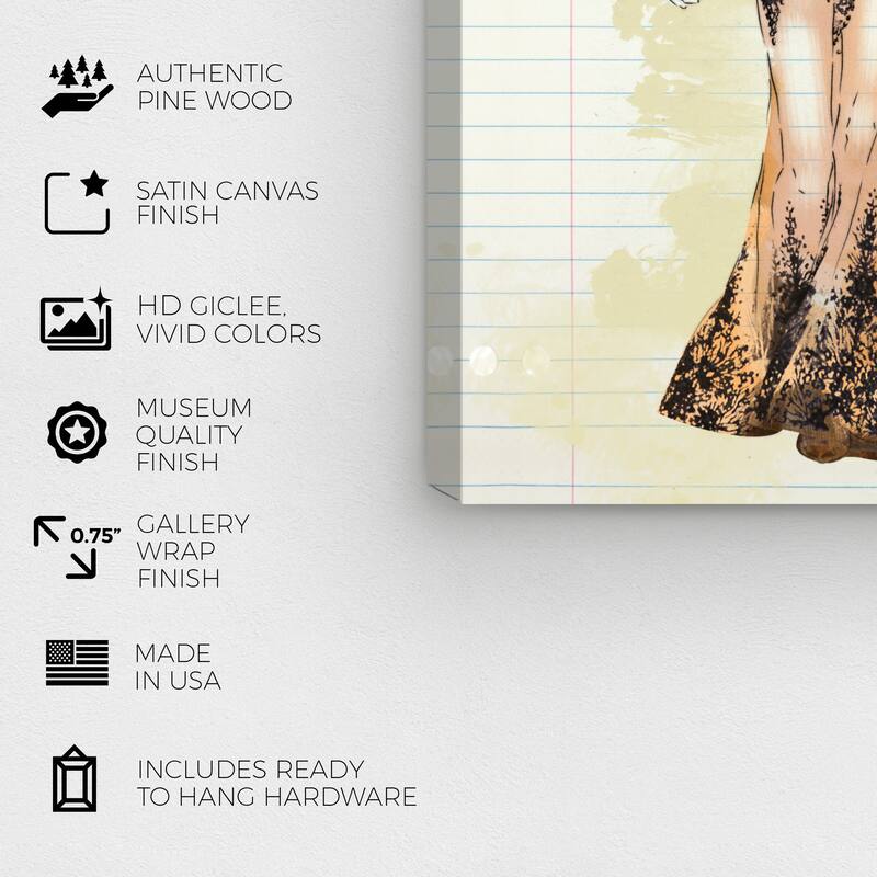 Wynwood Studio Canvas Fashion and Glam Fashion Illustration 5 Black and Light Yellow Glam Wall Art Canvas Print