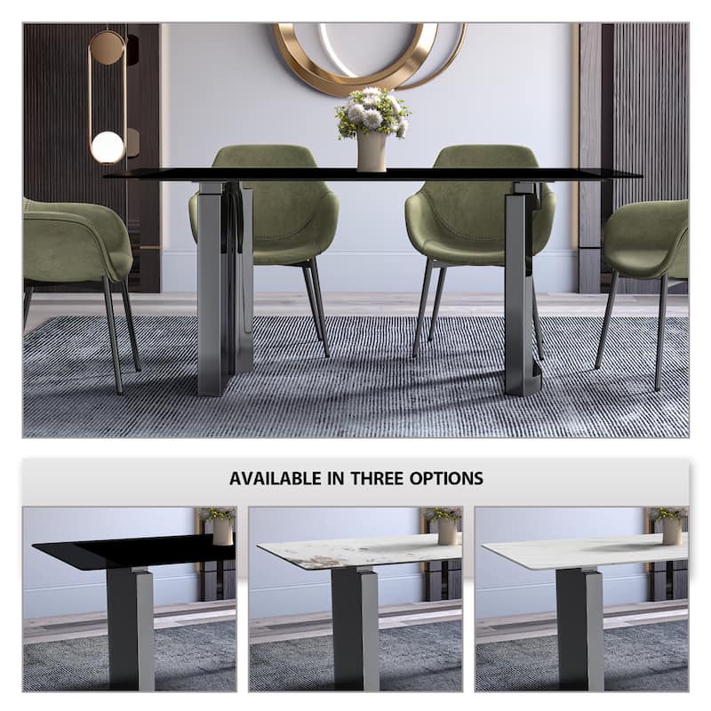 Astra Series Modern Rectangular Dining Table for 6 with Sintered Stone or Glass Top with Steel Base for Kitchen & Dining Room