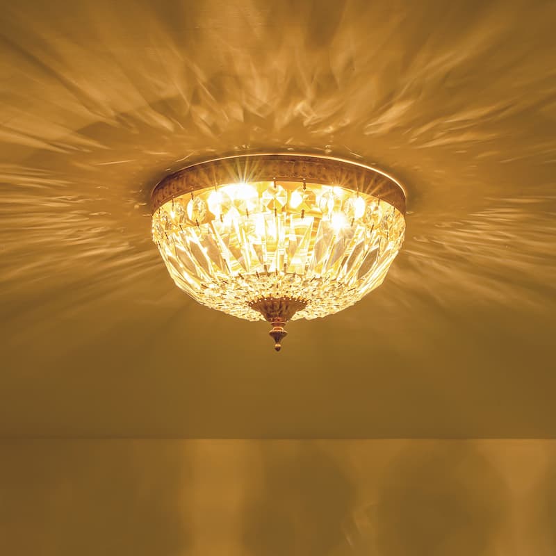 13 in. Industrial Vintage Brushed Brass Cone Crystal Flush Mount - 12.9 in. W x 8.07 in. H