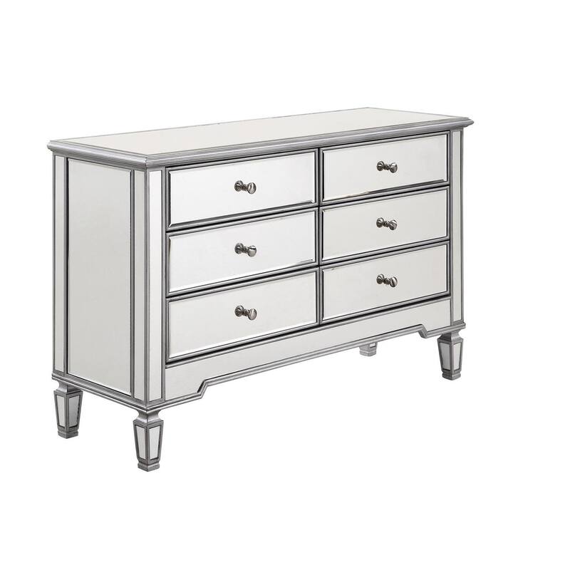 6-Drawer Dresser Silver Paint - 48" Wide Modern Storage Chest for Bedroom Living Room