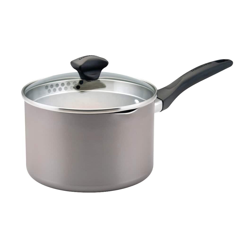 Farberware Dishwasher Safe Nonstick Straining Saucepan with Lid and Pour Spouts, 3-Quart, Champagne