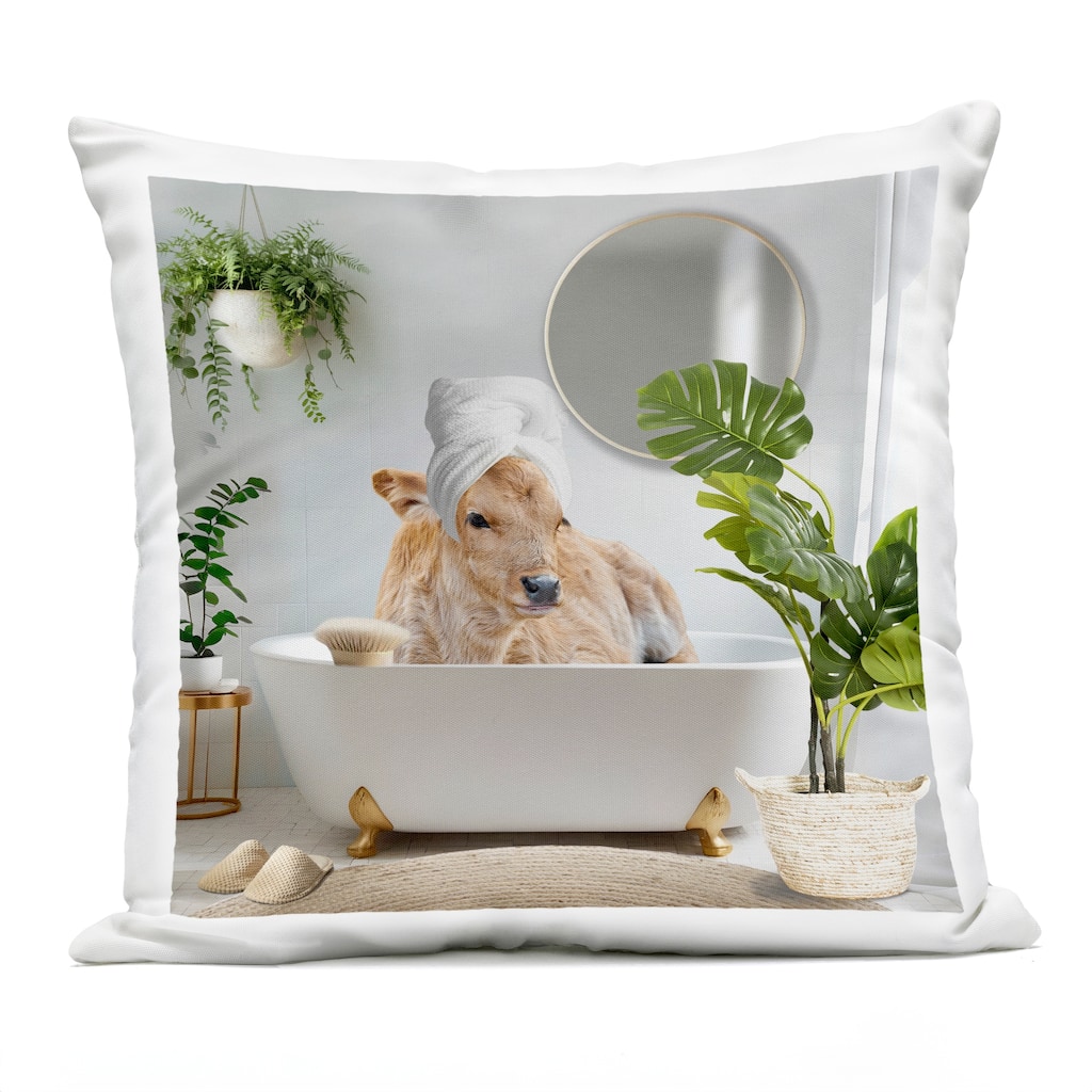 Stupell Pampered Cow in Bath Printed Outdoor Throw Pillow Design by CAD Designs