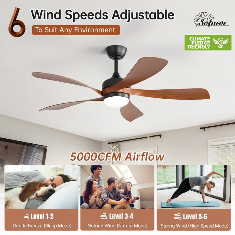 52"/66" Inch Ceiling Fan with Light,APP and Remote Control, Low Profile,Smart Optional