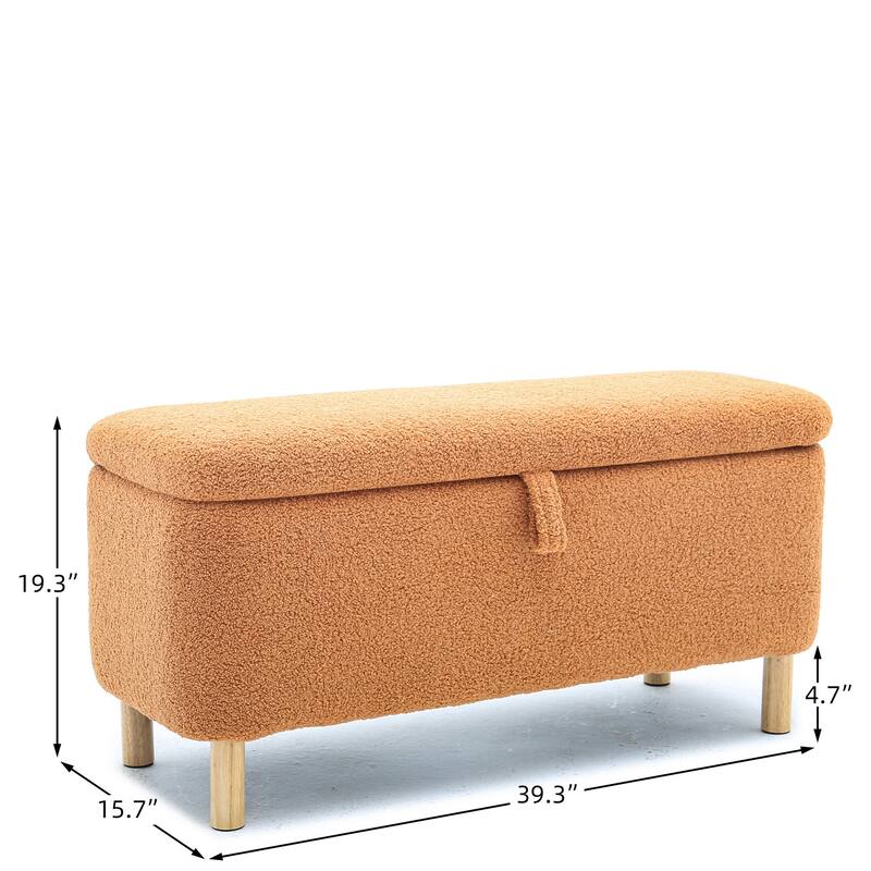 Upholstered Storage Ottoman, Faux Fur Ottoman Bench with Storage Sherpa