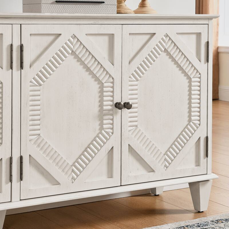 Roomfitters Sideboard Buffet Cabinet, Symmetrical Geometric Walnut Console Table, Large Storage for Living Room