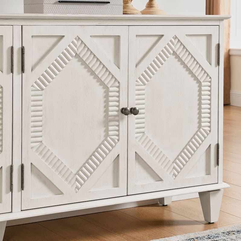 Sideboard Cabinet with 4 Doors & Adjustable Shelf, Accent Cabinet with Solid Wood Legs, Large Wine Bar Storage Cabinet